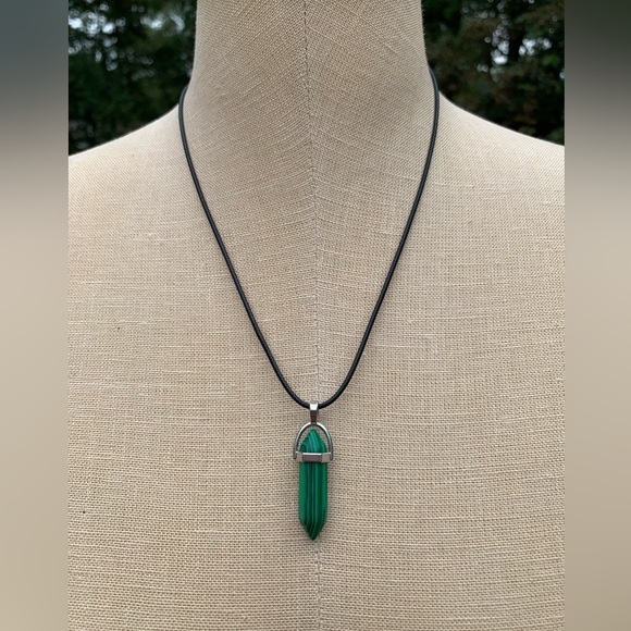 Handmade Malachite Stone Dagger Amulet Necklace - Picture 2 of 11